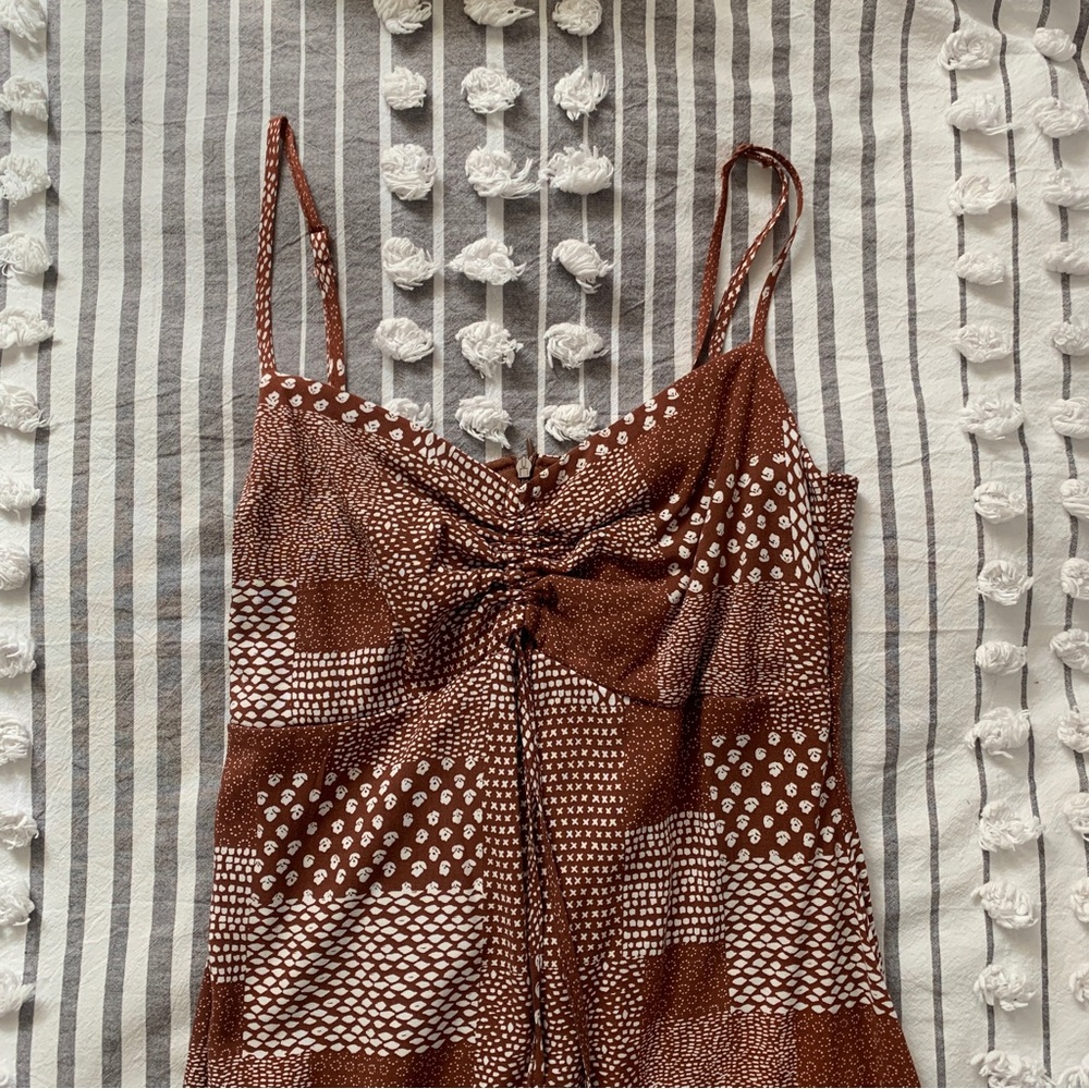 la hearts brown patterned patchwork mini dress